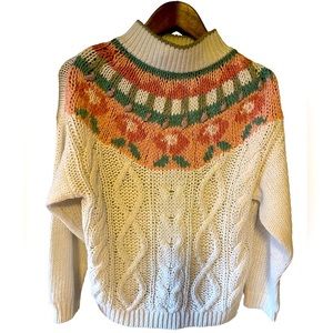 Vintage Cabin Creek Pom Pom Pastel and white sweater size M